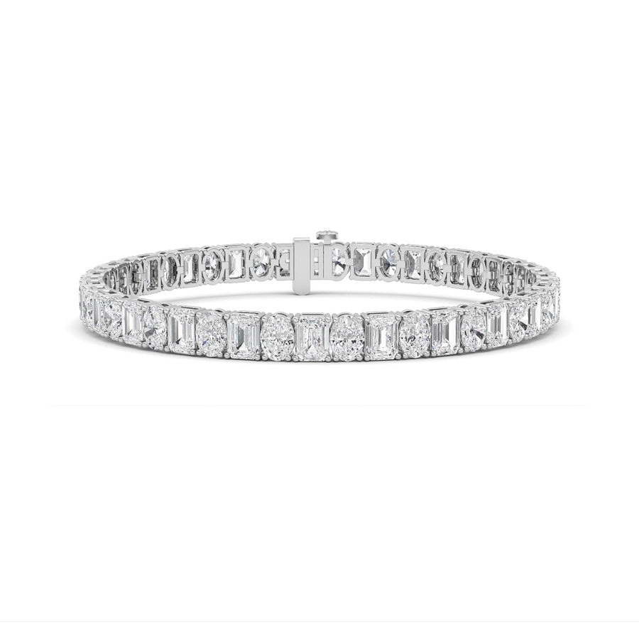 15CTW Emerald Shaped Lab Grown Diamond (F/VS) Bracelet in 14K White Gold