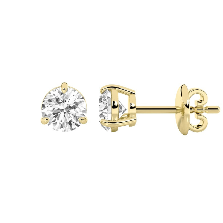 3CTW Round Shaped Lab Grown Diamond (F/VS) Classic Basket Set Stud Earrings in 14K Gold