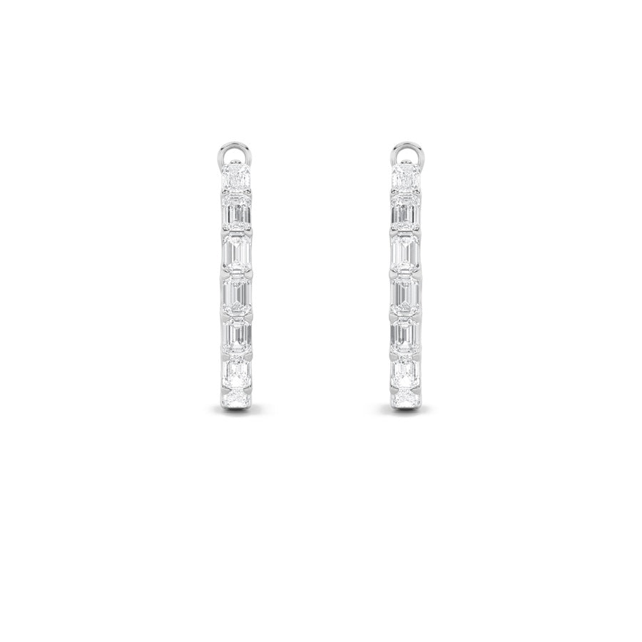 4CTW Emerald Shaped Lab Grown Diamond (F/VS) Earring in 14K White Gold