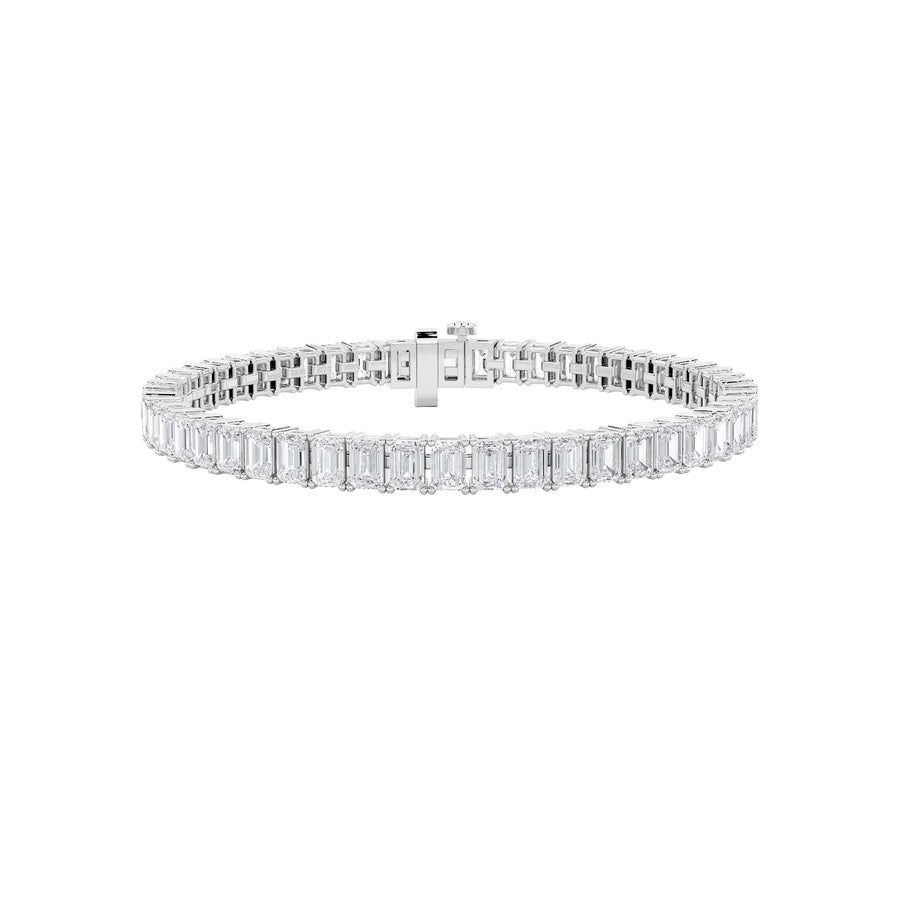 10CTW Emerald Shaped Lab Grown Diamond (F/VS) East West Line Bracelet in 14K Gold