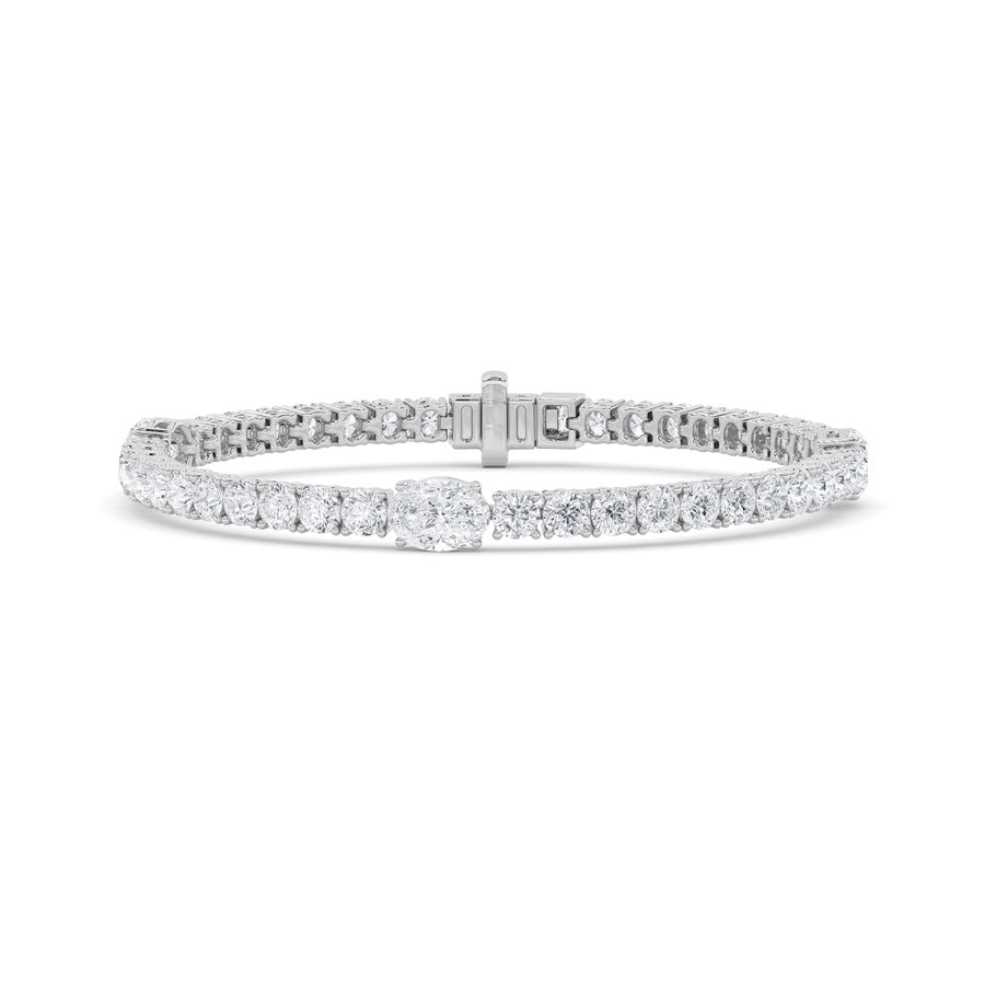 10CTW Oval Shaped Lab Grown Diamond (F/VS) East West Station Bracelet in 14K Gold