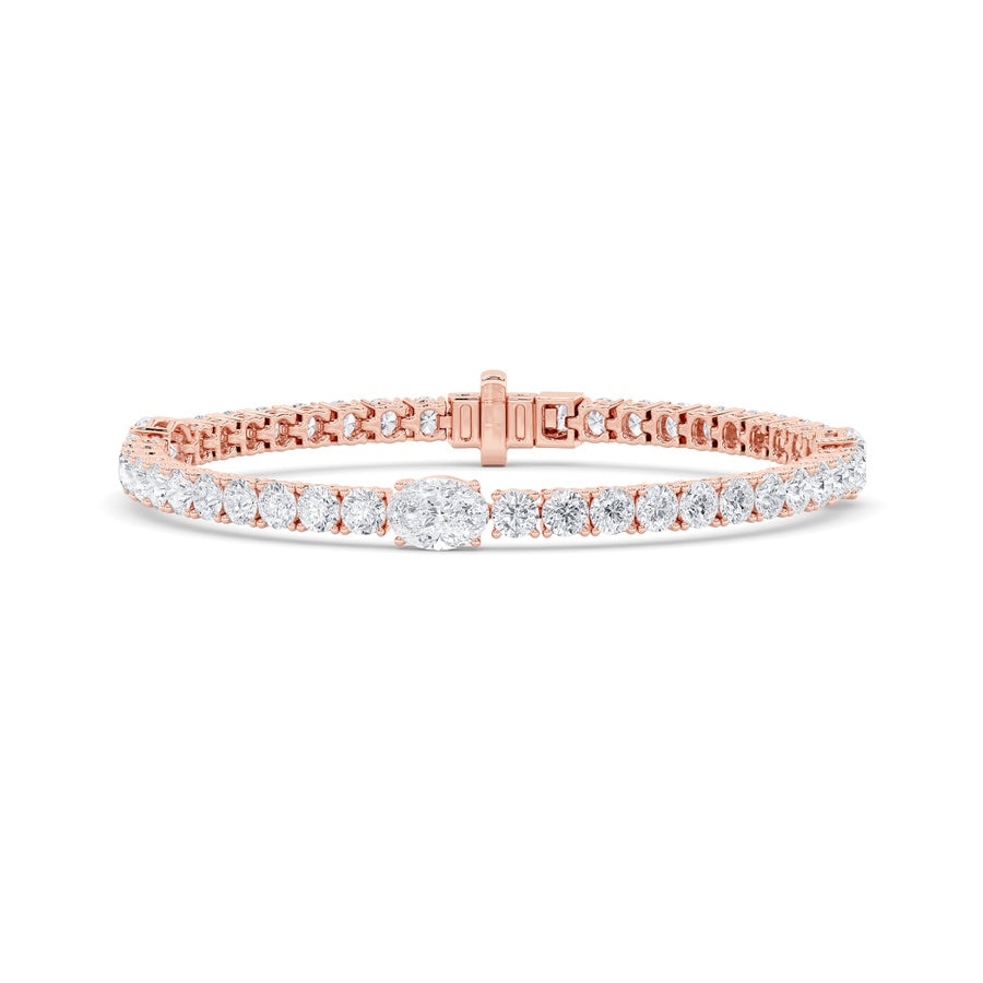 10CTW Oval Shaped Lab Grown Diamond (F/VS) East West Station Bracelet in 14K Gold