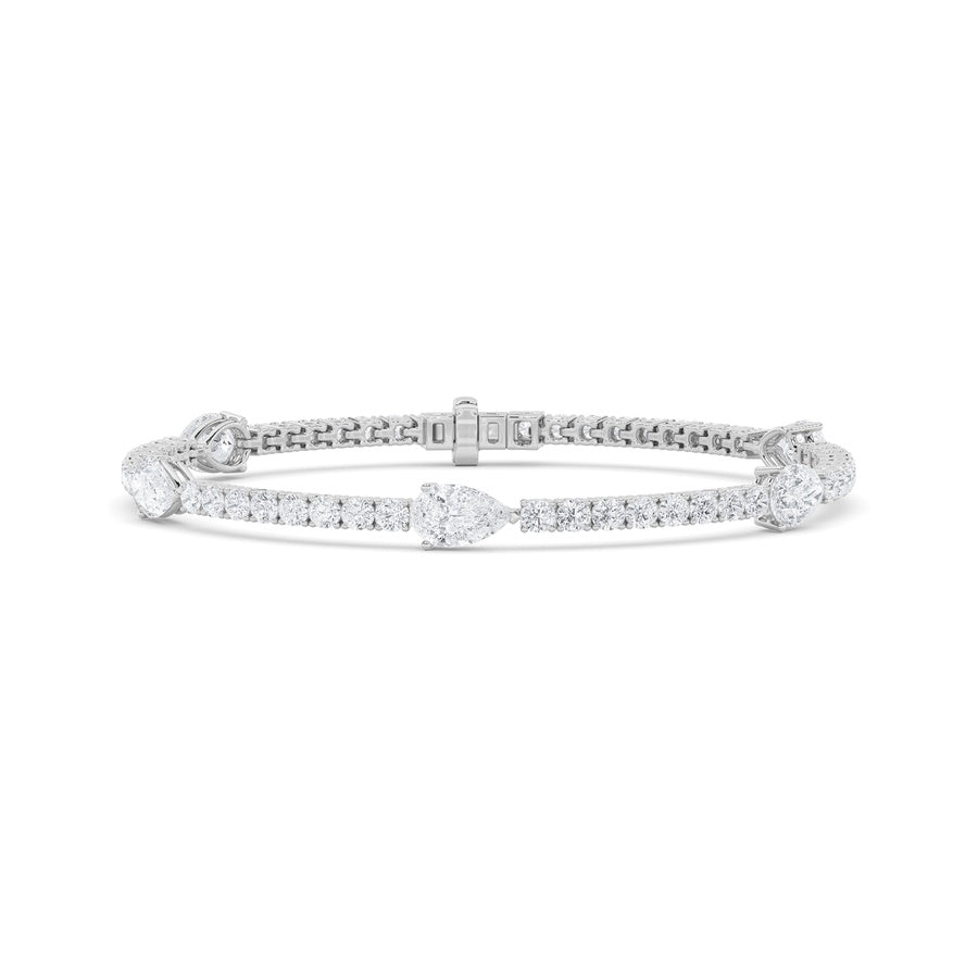 6CTW Pear Shaped Lab Grown Diamond (F/VS) East West Station Bracelet in 14K Gold