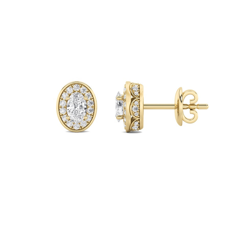 2CTW Oval Shaped Lab Grown Diamond (F/VS) Halo Stud Earrings in 14K Gold