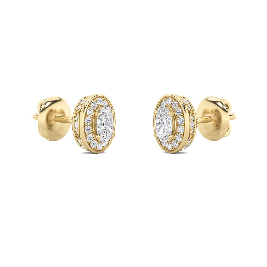 2CTW Oval Shaped Lab Grown Diamond (F/VS) Halo Stud Earrings in 14K Gold
