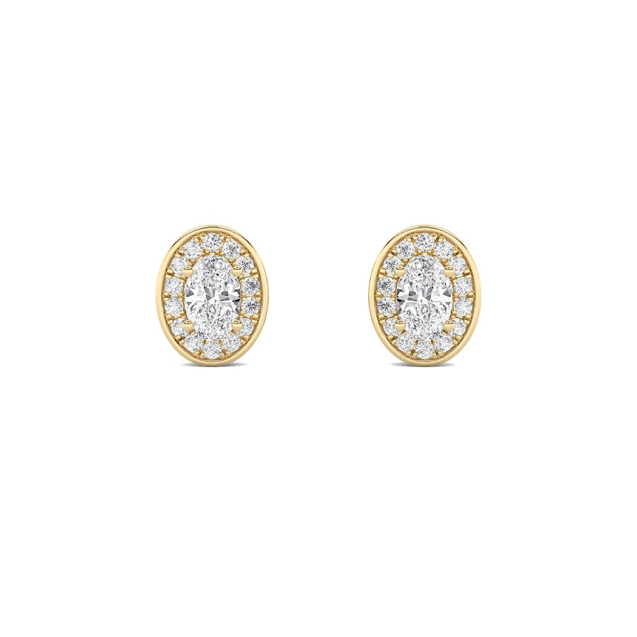 2CTW Oval Shaped Lab Grown Diamond (F/VS) Halo Stud Earrings in 14K Gold