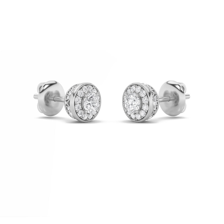 2CTW Round Shaped Lab Grown Diamond (F/VS) Halo Stud Earrings in 14K Gold
