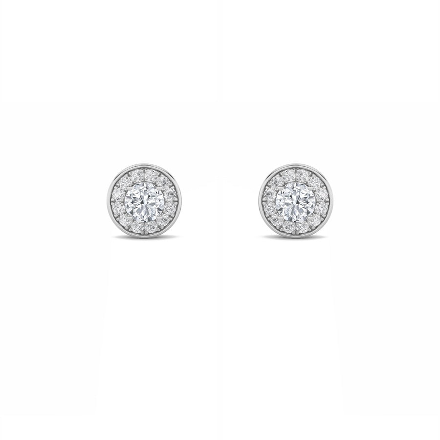 2CTW Round Shaped Lab Grown Diamond (F/VS) Halo Stud Earrings in 14K Gold