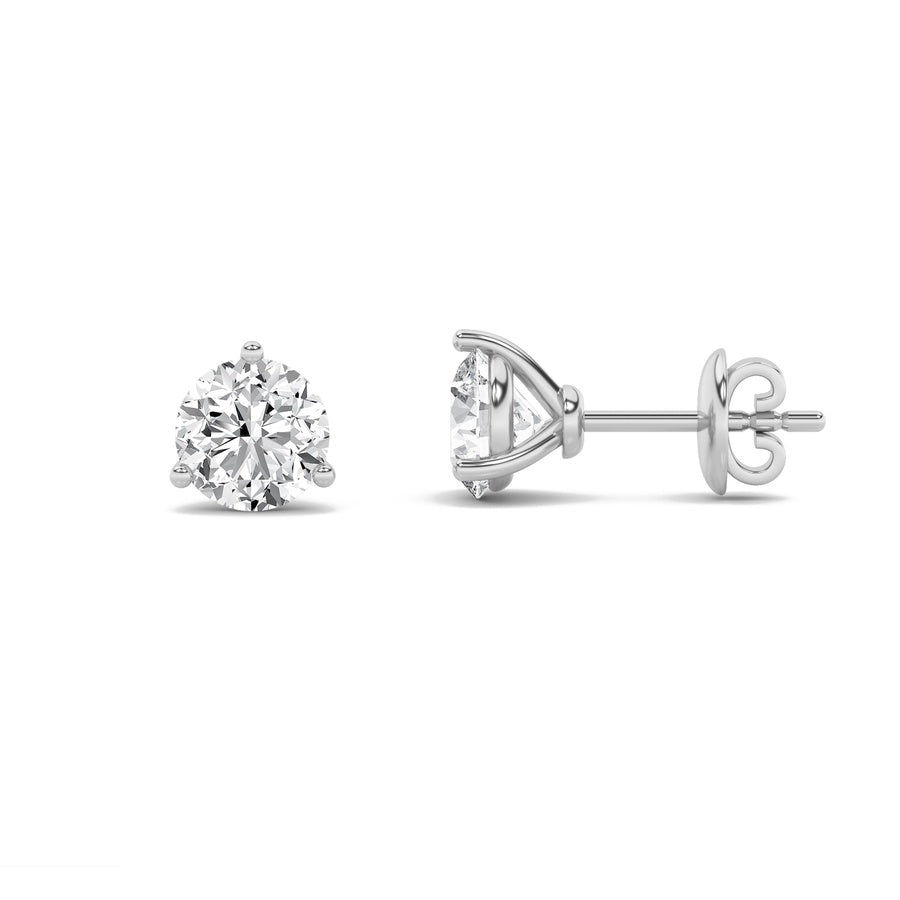 1CTW Round Shaped Lab Grown Diamond (F/VS) Three Prong Martini Stud Earrings in 14K Gold