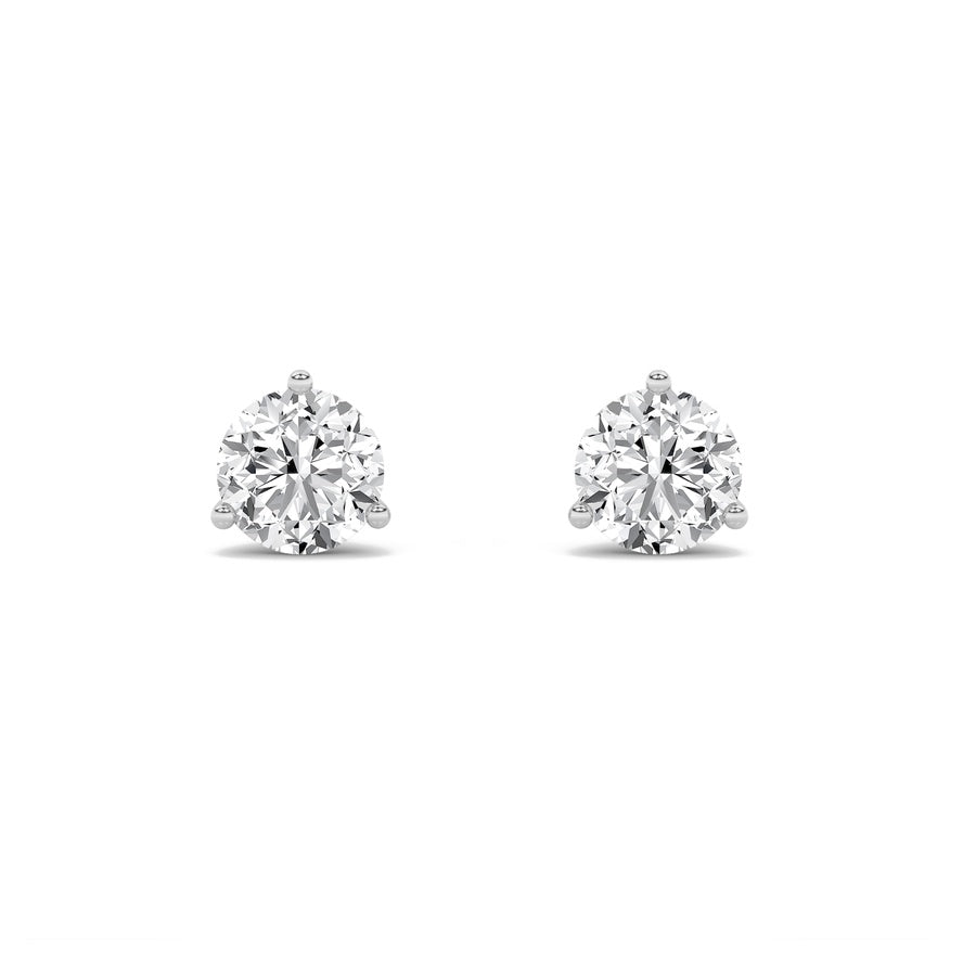1CTW Round Shaped Lab Grown Diamond (F/VS) Three Prong Martini Stud Earrings in 14K Gold