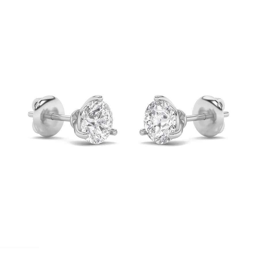 1CTW Round Shaped Lab Grown Diamond (F/VS) Three Prong Martini Stud Earrings in 14K Gold