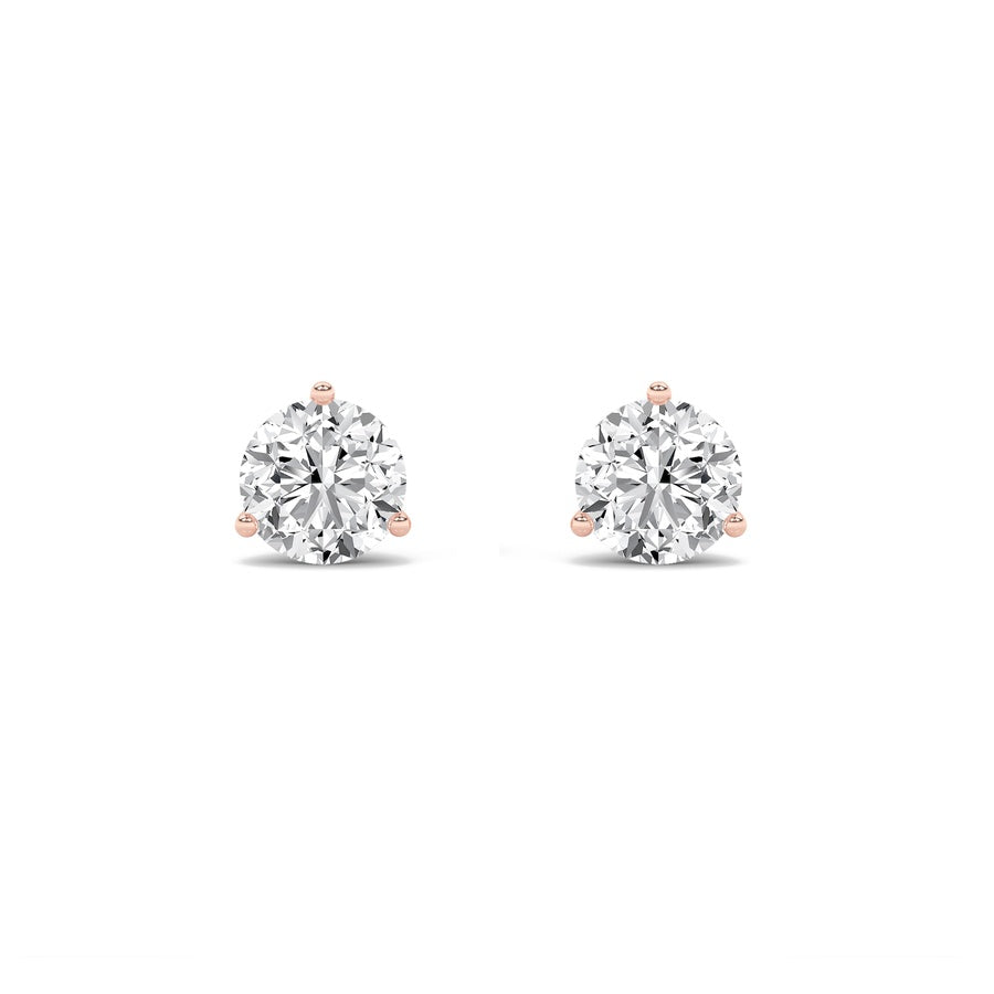 1CTW Round Shaped Lab Grown Diamond (F/VS) Three Prong Martini Stud Earrings in 14K Gold