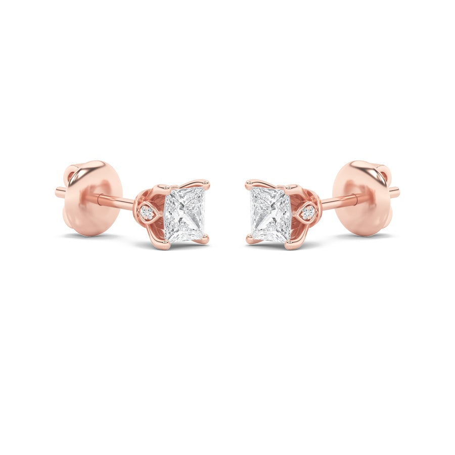 2CTW Princess Shaped Lab Grown Diamond (F/VS) Tulip Head Stud Earrings in 14K Gold