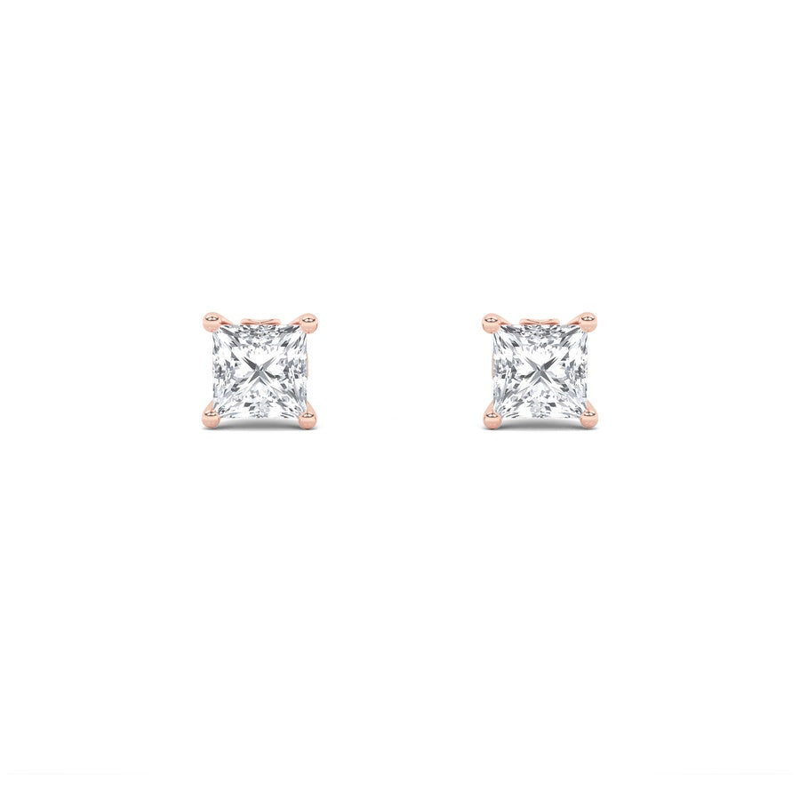 2CTW Princess Shaped Lab Grown Diamond (F/VS) Tulip Head Stud Earrings in 14K Gold