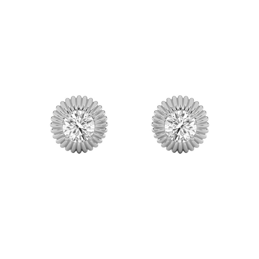 2CTW Round Shaped Lab Grown Diamond (F/VVS) Vintage Inspired Stud Earrings in 14K Gold