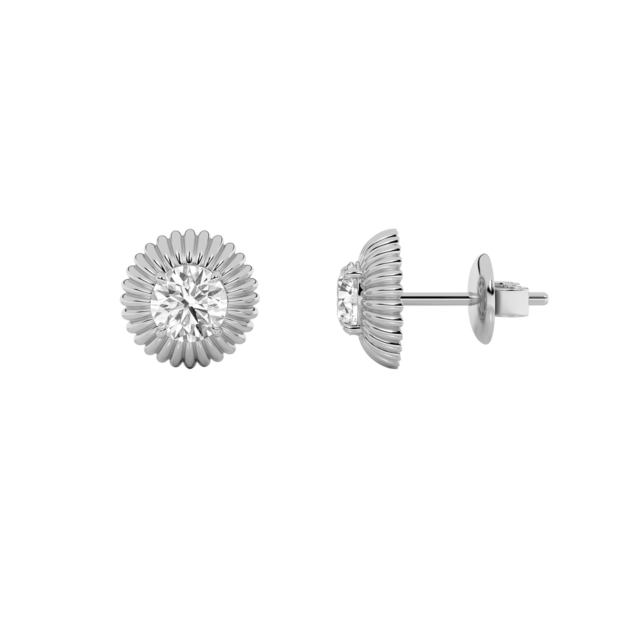 2CTW Round Shaped Lab Grown Diamond (F/VVS) Vintage Inspired Stud Earrings in 14K Gold