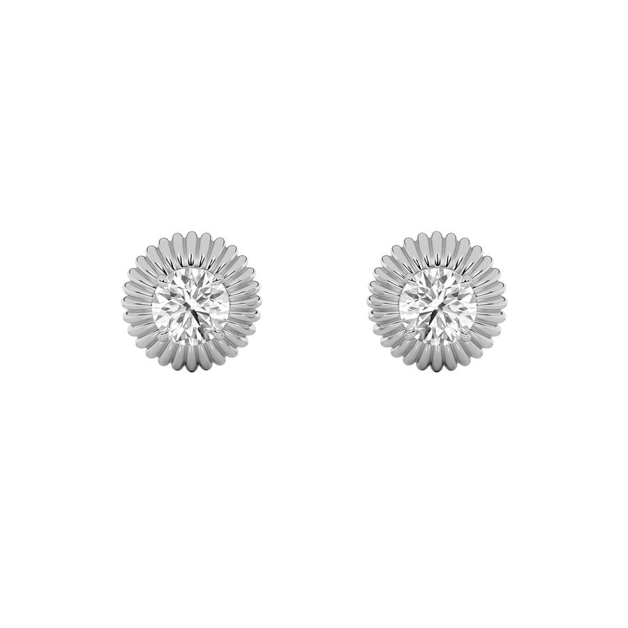 2CTW Round Shaped Lab Grown Diamond (F/VVS) Vintage Inspired Stud Earrings in 14K Gold