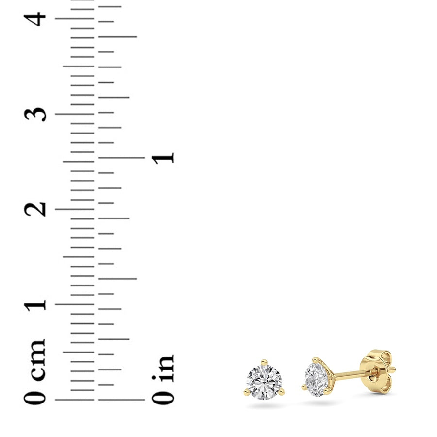 0.5CTW Round Shaped Lab Grown Diamond (G/VS) Three Prong Martini Stud Earrings in 14K Gold