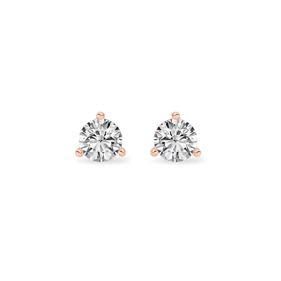 0.5CTW Round Shaped Lab Grown Diamond (G/VS) Three Prong Martini Stud Earrings in 14K Gold