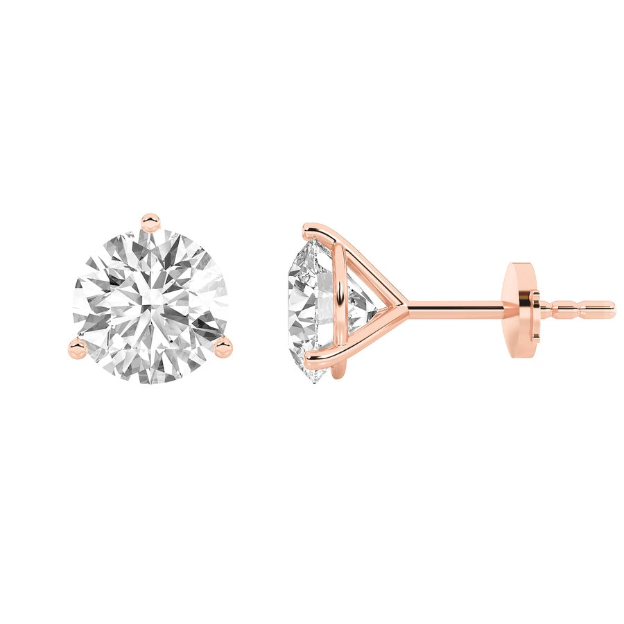 0.75CTW Round Shaped Lab Grown Diamond (G/VS) Three Prong Martini Stud Earrings in 14K White Gold