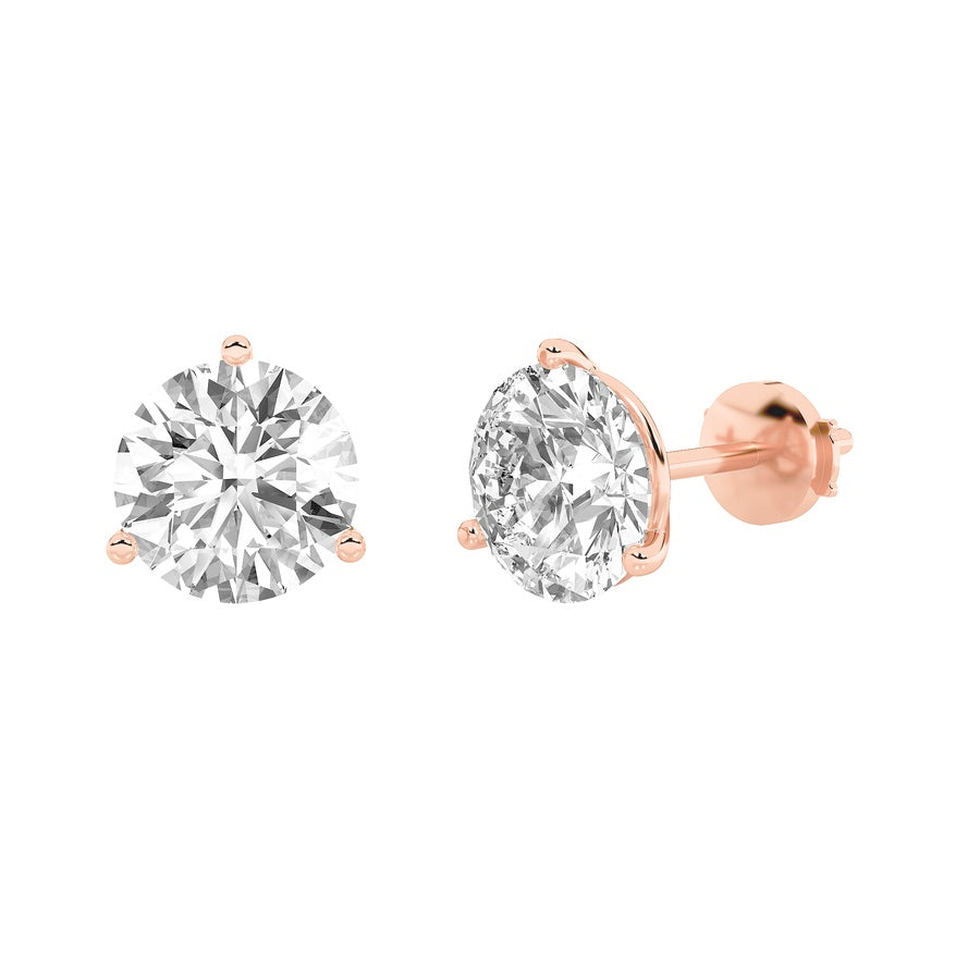 0.75CTW Round Shaped Lab Grown Diamond (G/VS) Three Prong Martini Stud Earrings in 14K White Gold