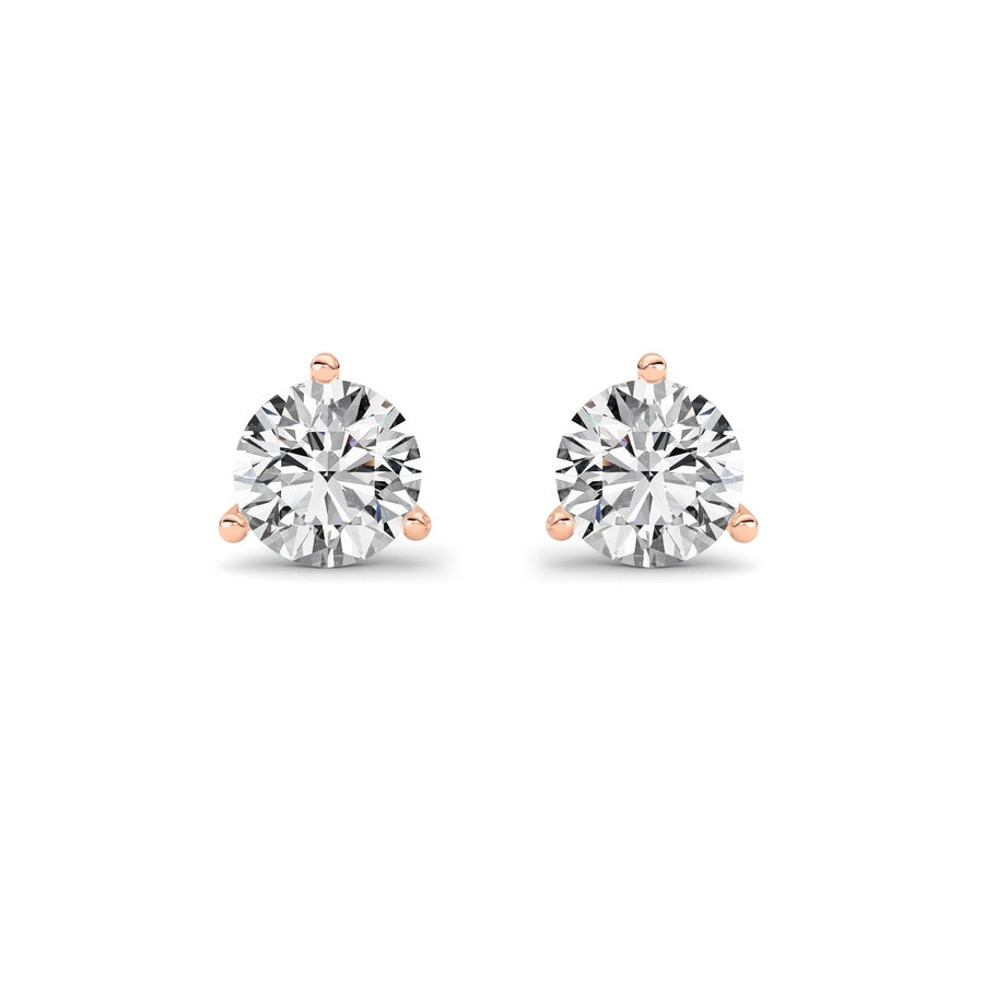 0.75CTW Round Shaped Lab Grown Diamond (G/VS) Three Prong Martini Stud Earrings in 14K White Gold