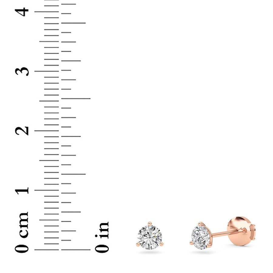 0.75CTW Round Shaped Lab Grown Diamond (G/VS) Three Prong Martini Stud Earrings in 14K White Gold