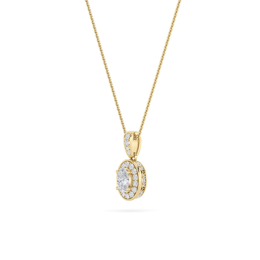 0.75CTW Oval Shaped Lab Grown Diamond (F/VS) Halo Pendant in 14K Gold