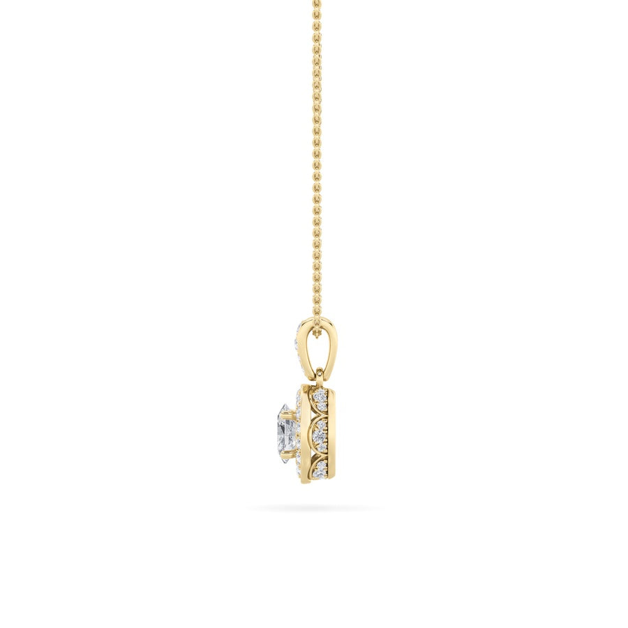 0.75CTW Oval Shaped Lab Grown Diamond (F/VS) Halo Pendant in 14K Gold