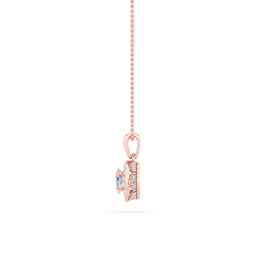 0.75CTW Oval Shaped Lab Grown Diamond (F/VS) Halo Pendant in 14K Gold