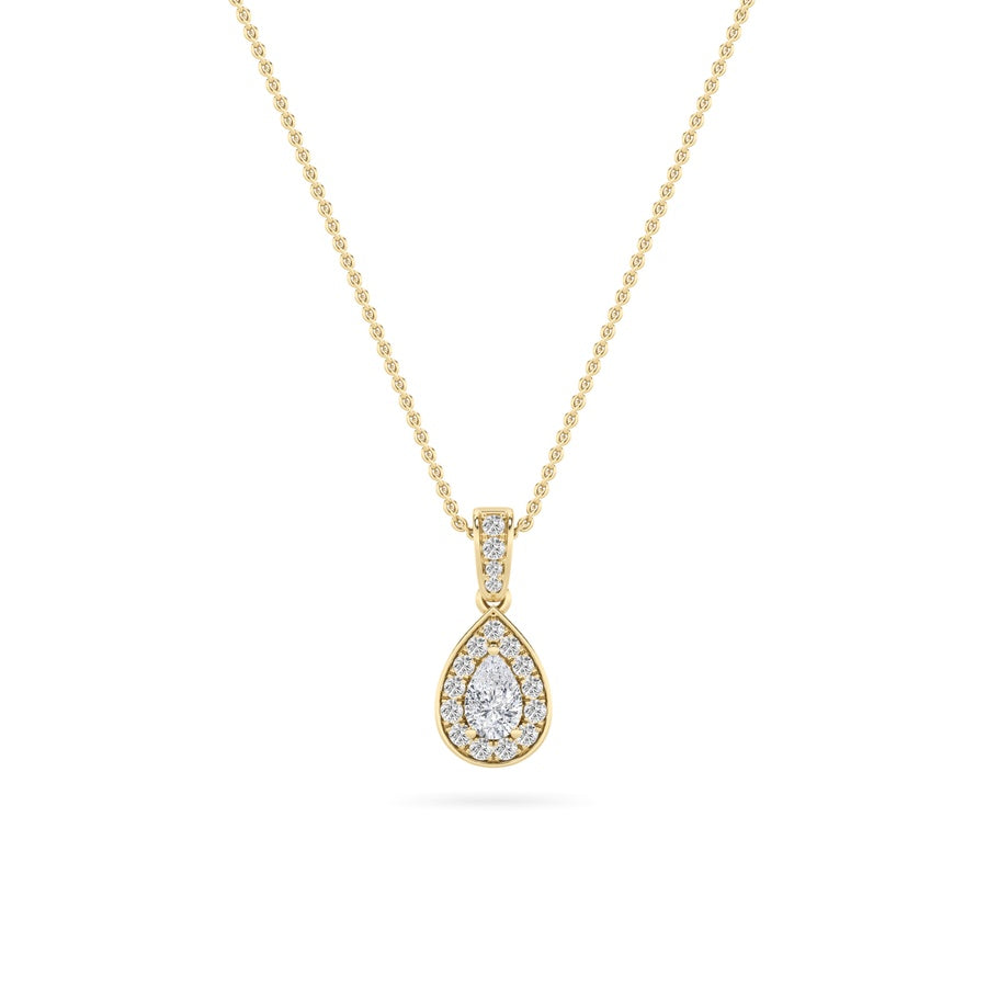 0.75CTW Pear Shaped Lab Grown Diamond (F/VS) Halo Pendant in 14K Gold