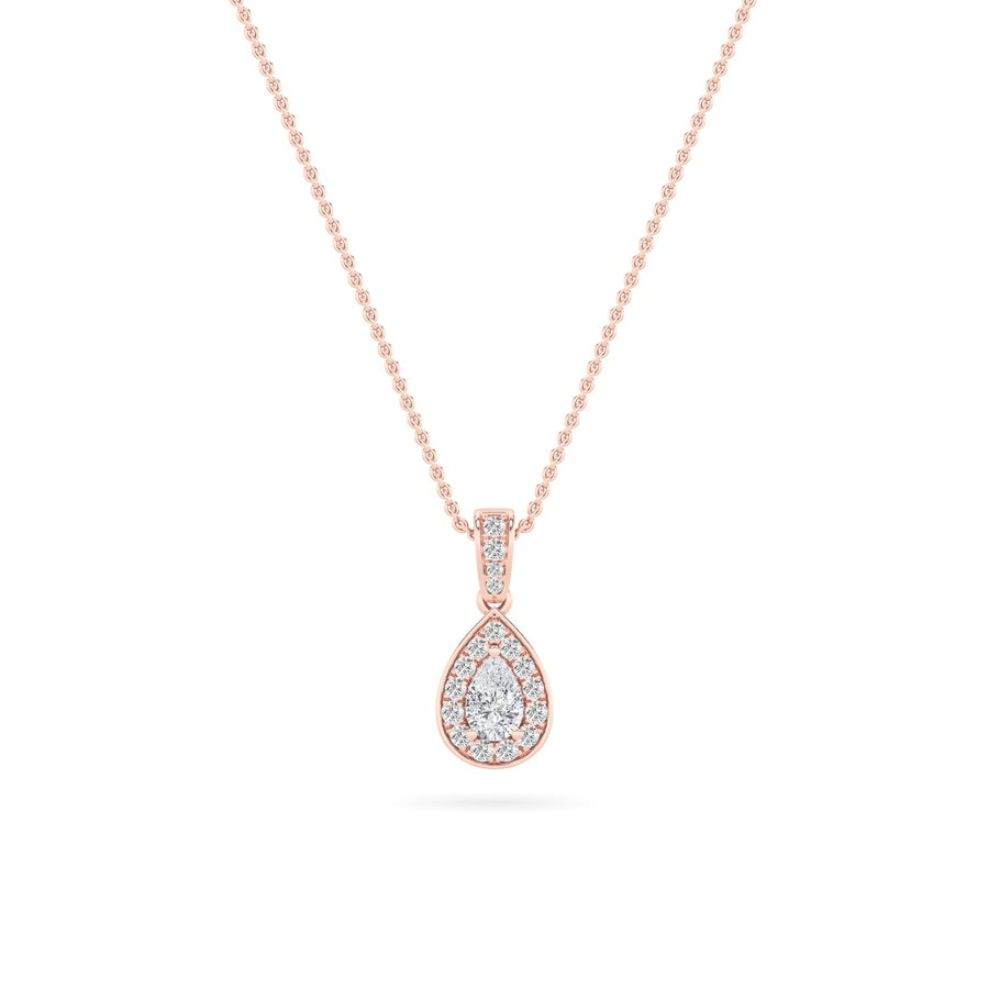 0.75CTW Pear Shaped Lab Grown Diamond (F/VS) Halo Pendant in 14K Gold