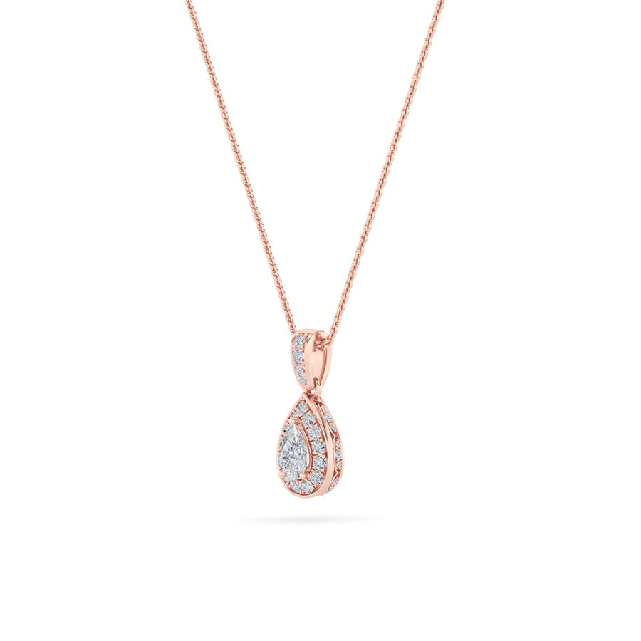 0.75CTW Pear Shaped Lab Grown Diamond (F/VS) Halo Pendant in 14K Gold