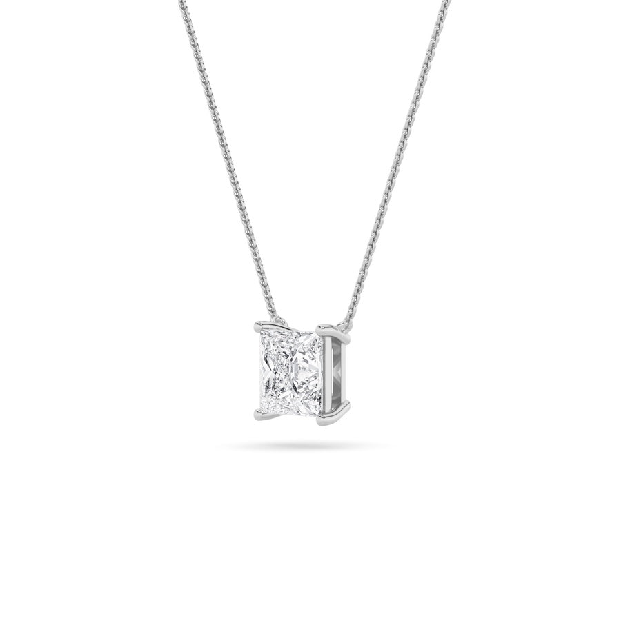 1CTW Princess Shaped Lab Grown Diamond (F/VS) Solitaire Necklace in 14K Gold