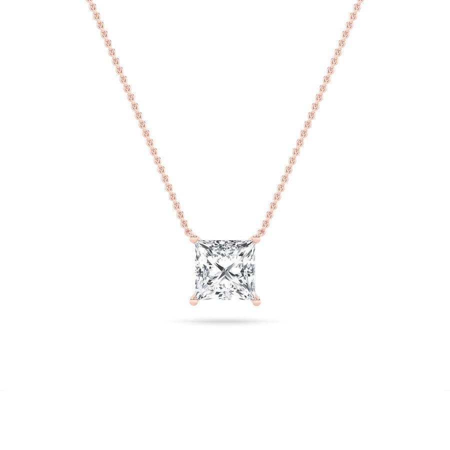 1CTW Princess Shaped Lab Grown Diamond (F/VS) Solitaire Necklace in 14K Gold