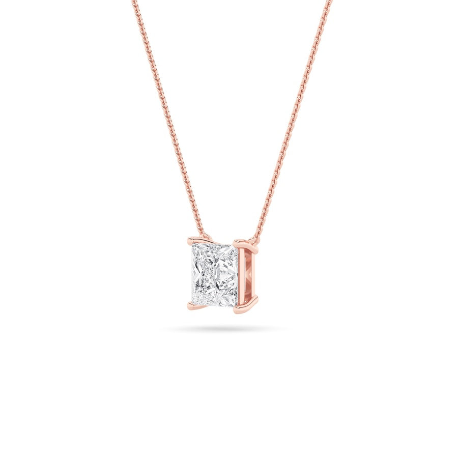 1CTW Princess Shaped Lab Grown Diamond (F/VS) Solitaire Necklace in 14K Gold