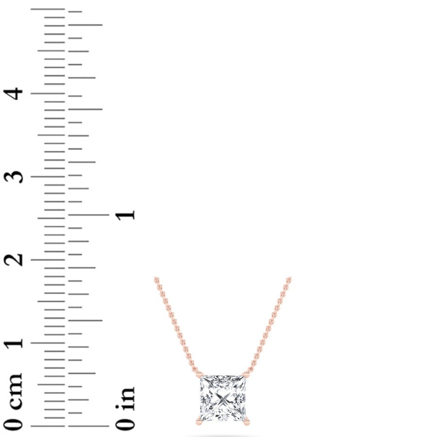 1CTW Princess Shaped Lab Grown Diamond (F/VS) Solitaire Necklace in 14K Gold