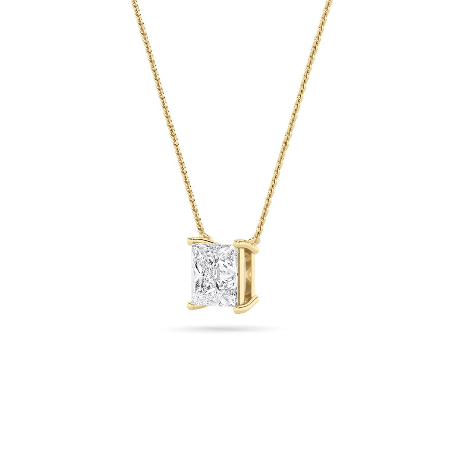 2CTW Princess Shaped Lab Grown Diamond (F/VS) Solitaire Necklace in 14K Gold