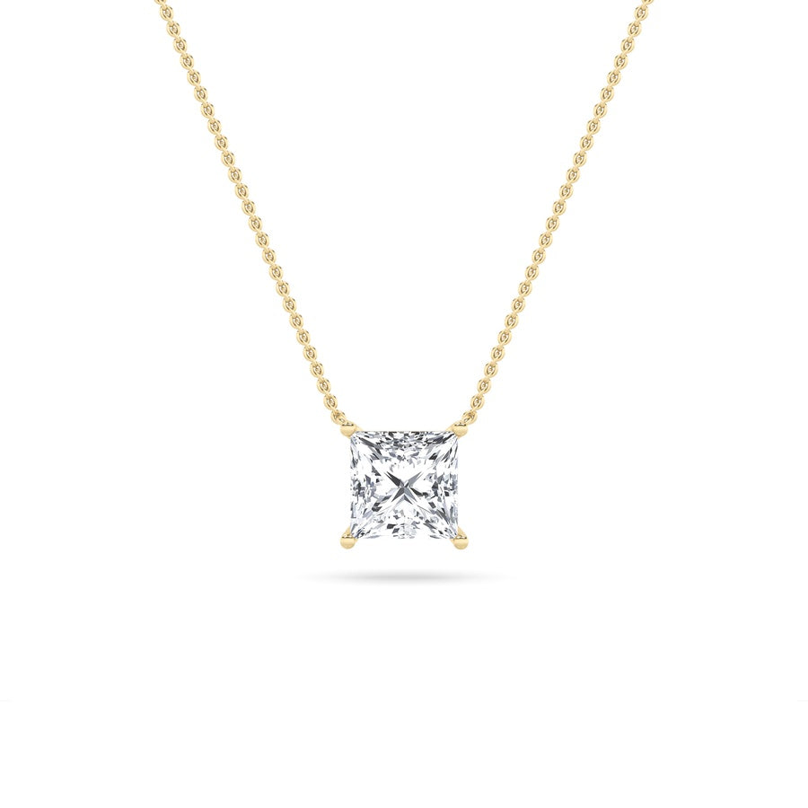 3CTW Princess Shaped Lab Grown Diamond (F/VS) Solitaire Necklace in 14K Gold