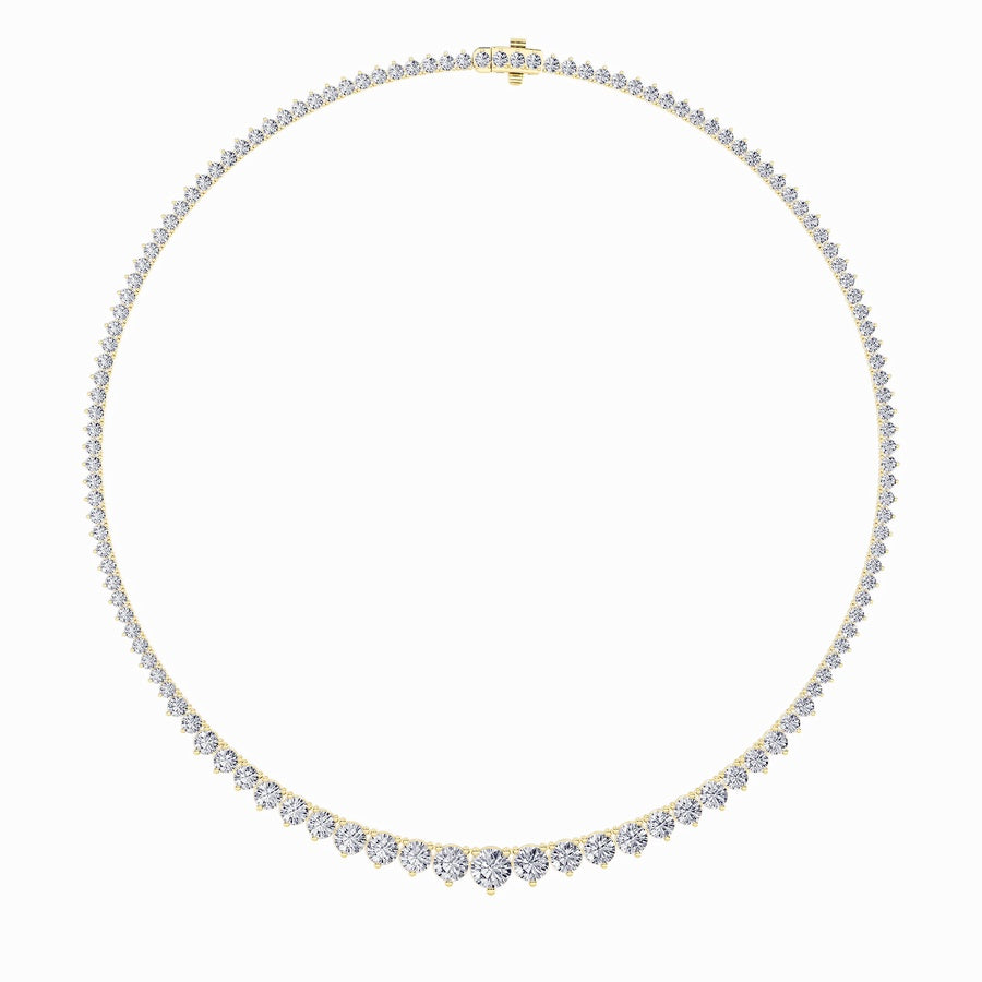 10CTW Round Shaped Lab Grown Diamond (F/VS) Three Prong Graduating Necklace in 14K Gold