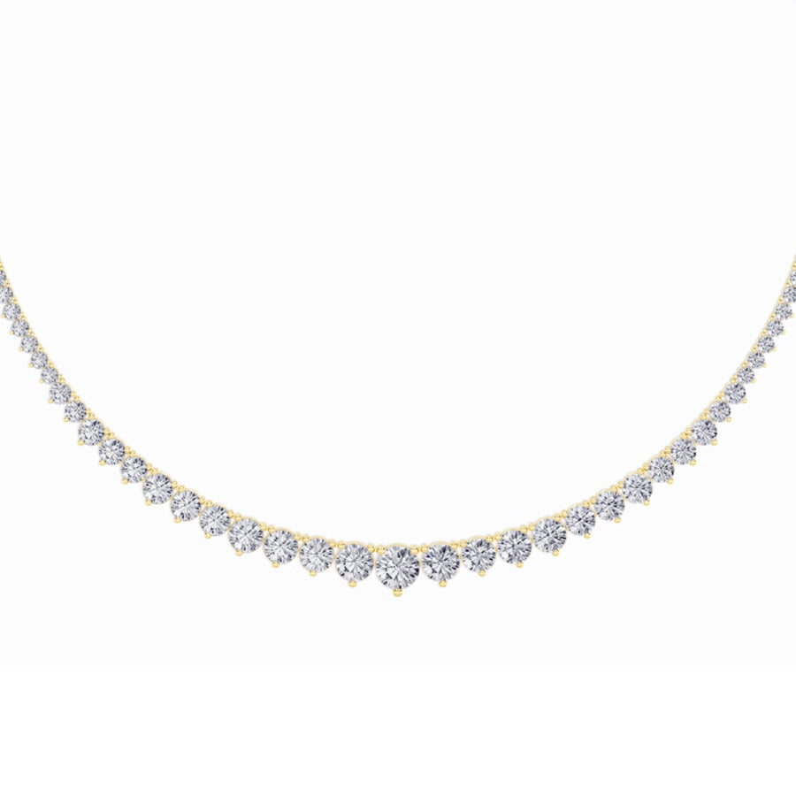 15CTW Round Shaped Lab Grown Diamond (F/VS) Three Prong Graduating Necklace in 14K Gold
