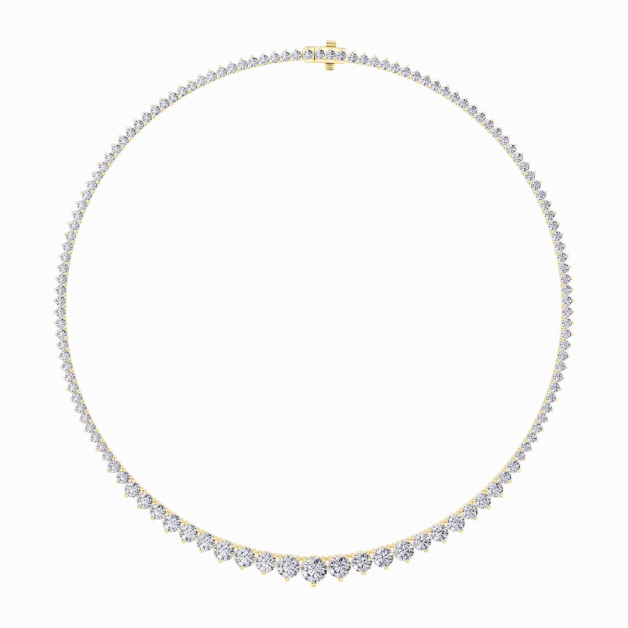15CTW Round Shaped Lab Grown Diamond (F/VS) Three Prong Graduating Necklace in 14K Gold