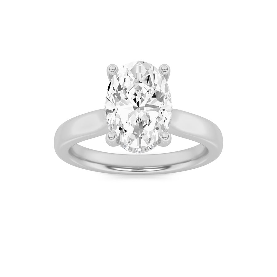 1.5CTW Oval Shaped Lab Grown Diamond (F/VVS) Hidden Halo Cathedral Shank Engagement Ring in 14K Gold