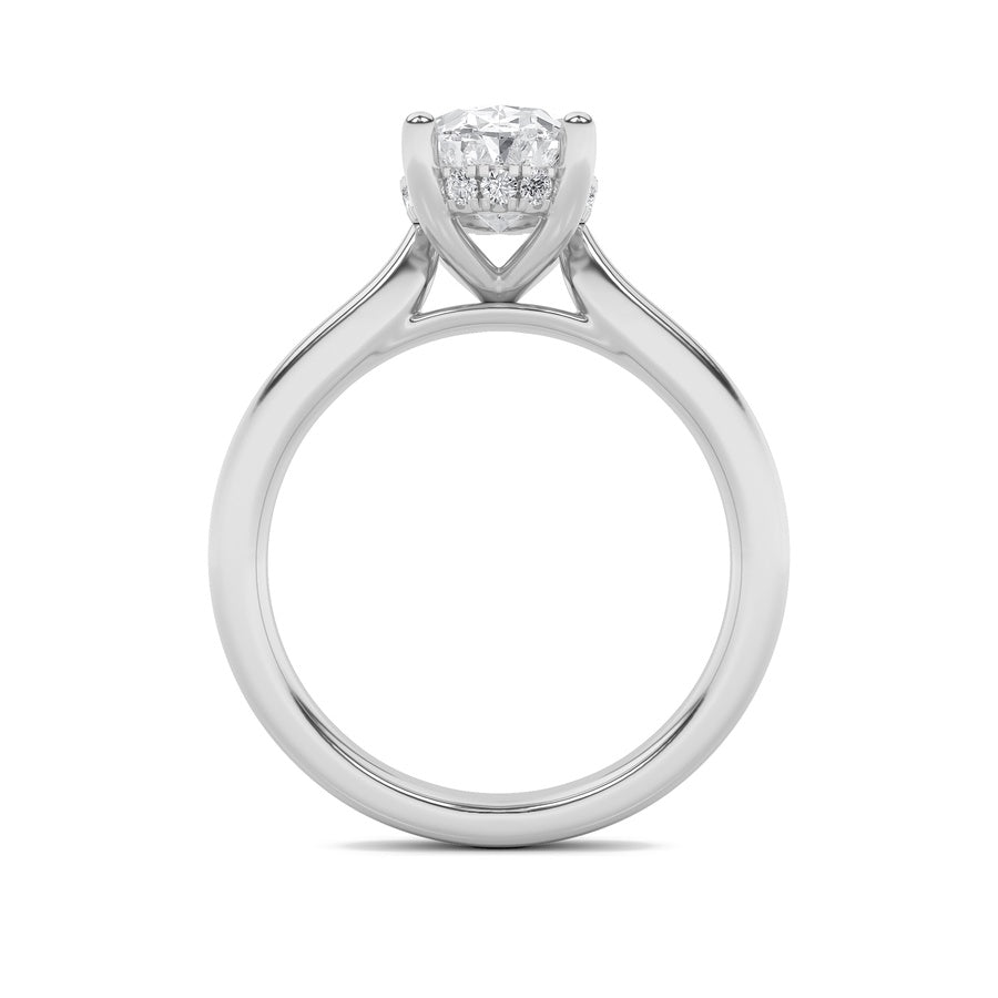 1.5CTW Oval Shaped Lab Grown Diamond (F/VVS) Hidden Halo Cathedral Shank Engagement Ring in 14K Gold