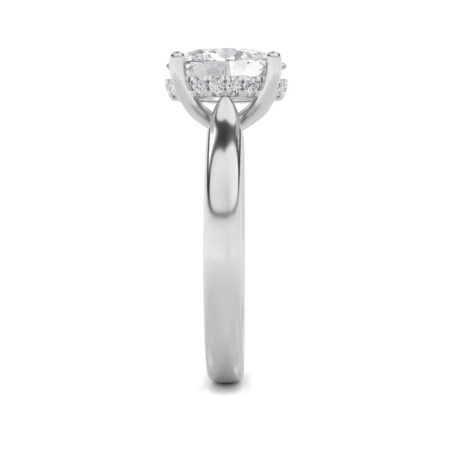 1.5CTW Oval Shaped Lab Grown Diamond (F/VVS) Hidden Halo Cathedral Shank Engagement Ring in 14K Gold