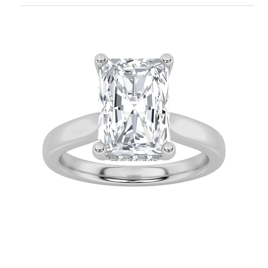 1CTW Radiant Shaped Lab Grown Diamond (F/VVS) Hidden Halo Cathedral Shank Engagement Ring in 14K Gold