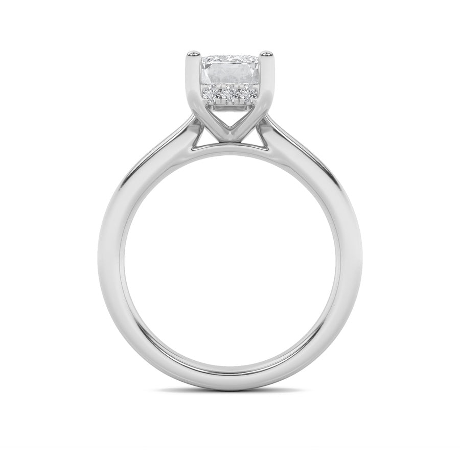 1CTW Radiant Shaped Lab Grown Diamond (F/VVS) Hidden Halo Cathedral Shank Engagement Ring in 14K Gold