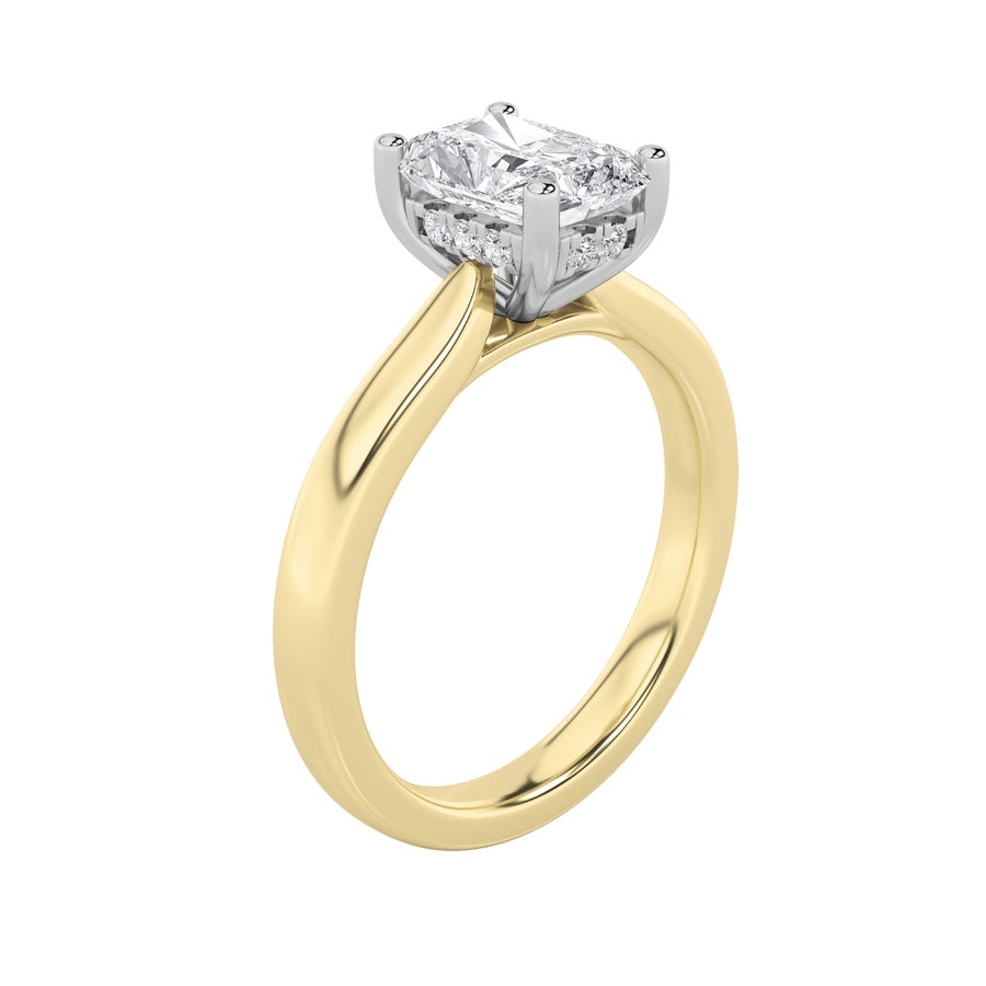 1.5CTW Radiant Shaped Lab Grown Diamond (F/VVS) Hidden Halo Cathedral Shank Engagement Ring in 14K Gold
