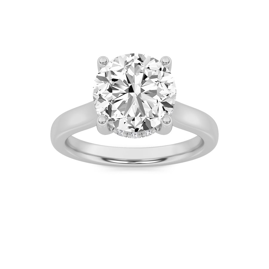 1CTW Round Shaped Lab Grown Diamond (F/VVS) Hidden Halo Cathedral Shank Engagement Ring in 14K Gold