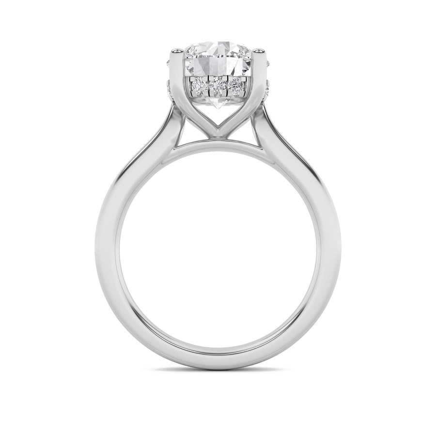 1CTW Round Shaped Lab Grown Diamond (F/VVS) Hidden Halo Cathedral Shank Engagement Ring in 14K Gold